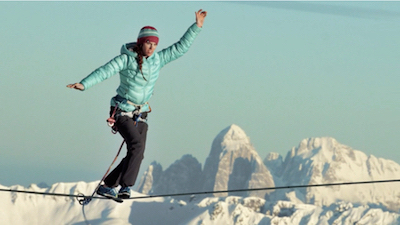 Hayley Ashburn on a highline in the Italian Alps. Click the image to see the video on Vimeo.